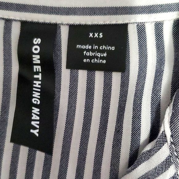 Something Navy Striped Oversized Flowy Minimalist Lagenlook Button Down Shirt - Picture 9 of 10